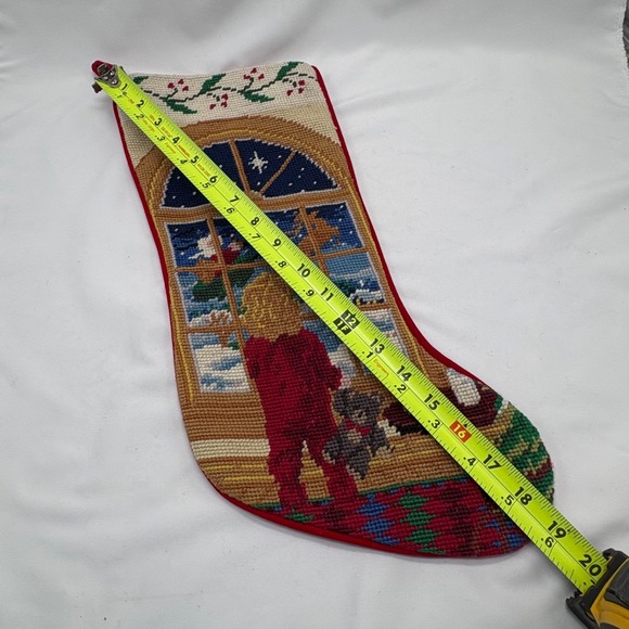 VTG Hand Made Needlepoint Christmas Stocking Child Waiting for Santa Reindeer - Picture 8 of 8